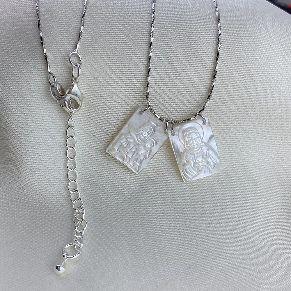 Escapulário de Proteção Divina: Jesus e Virgem Maria | Prata 925