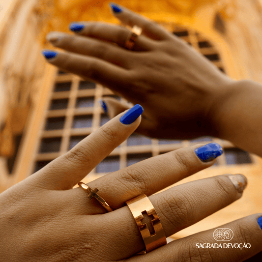 Anel de Cruz Ouro 14K Premium - Ajustável