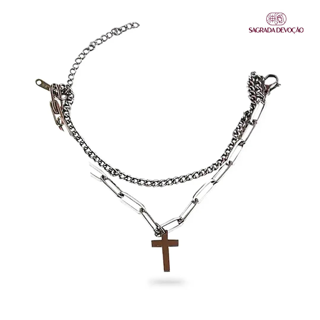 Pulseira de Cruz Feminina - Ouro 14K e Prata 925