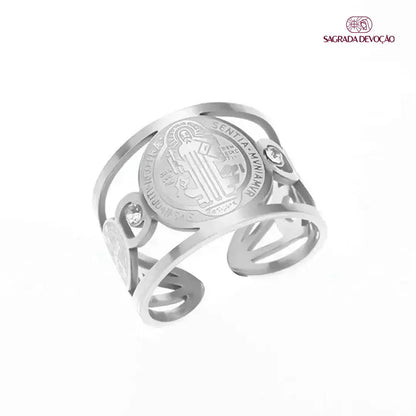 Anel de São Bento - Pérolas Sagradas Prata (Ajustável)