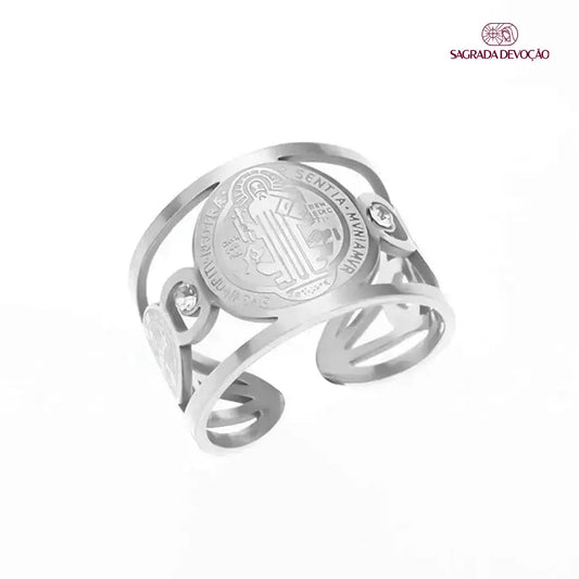 Anel de São Bento - Pérolas Sagradas Prata (Ajustável)