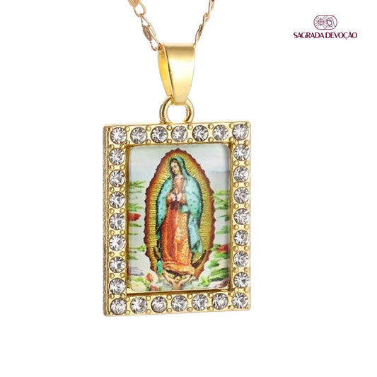 Colar Nossa Senhora de Guadalupe - Pedras de Zircônia Quadrado