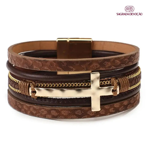 Pulseira De Couro Cruz Masculino
