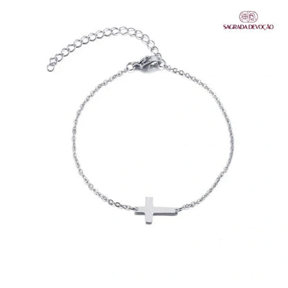 Pulseira de Crucifixo Inoxidável e Folheada a Ouro