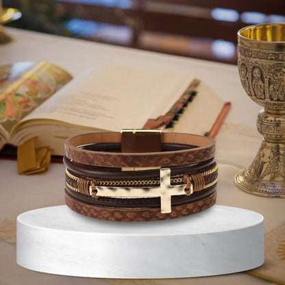 Pulseira De Couro Cruz Masculino