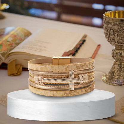 Pulseira De Couro Cruz Masculino