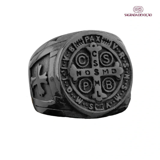Anel de São Bento Inoxidável - Preto