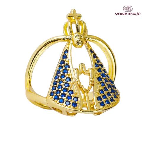Anel Proteção de Nossa Senhora Aparecida Ouro 14k - Ajustável